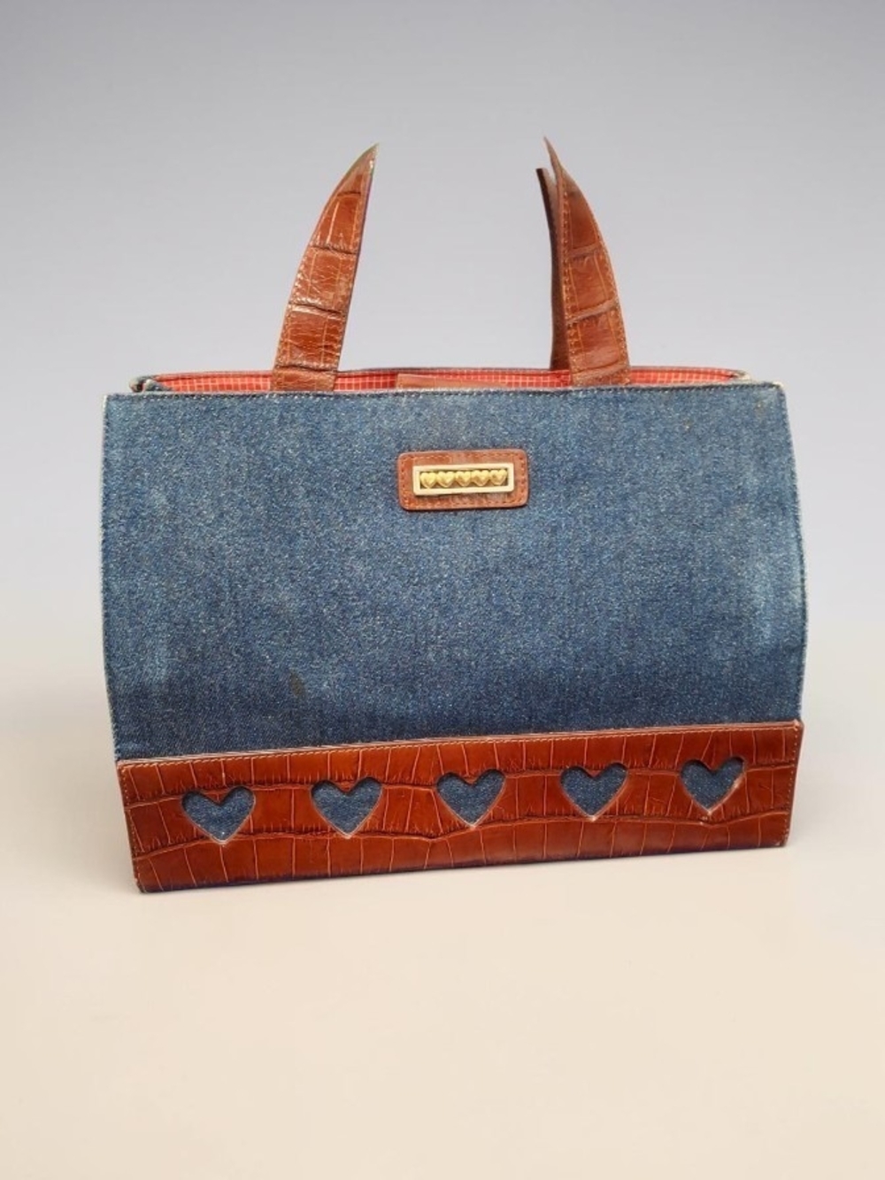 Brighton Women's Denim & Brown Leather Heart Accent Tote Bag